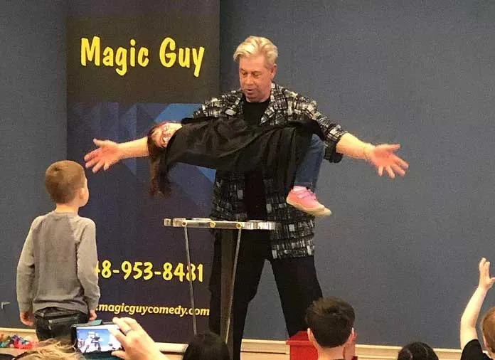 A levitation illusion mid-performance